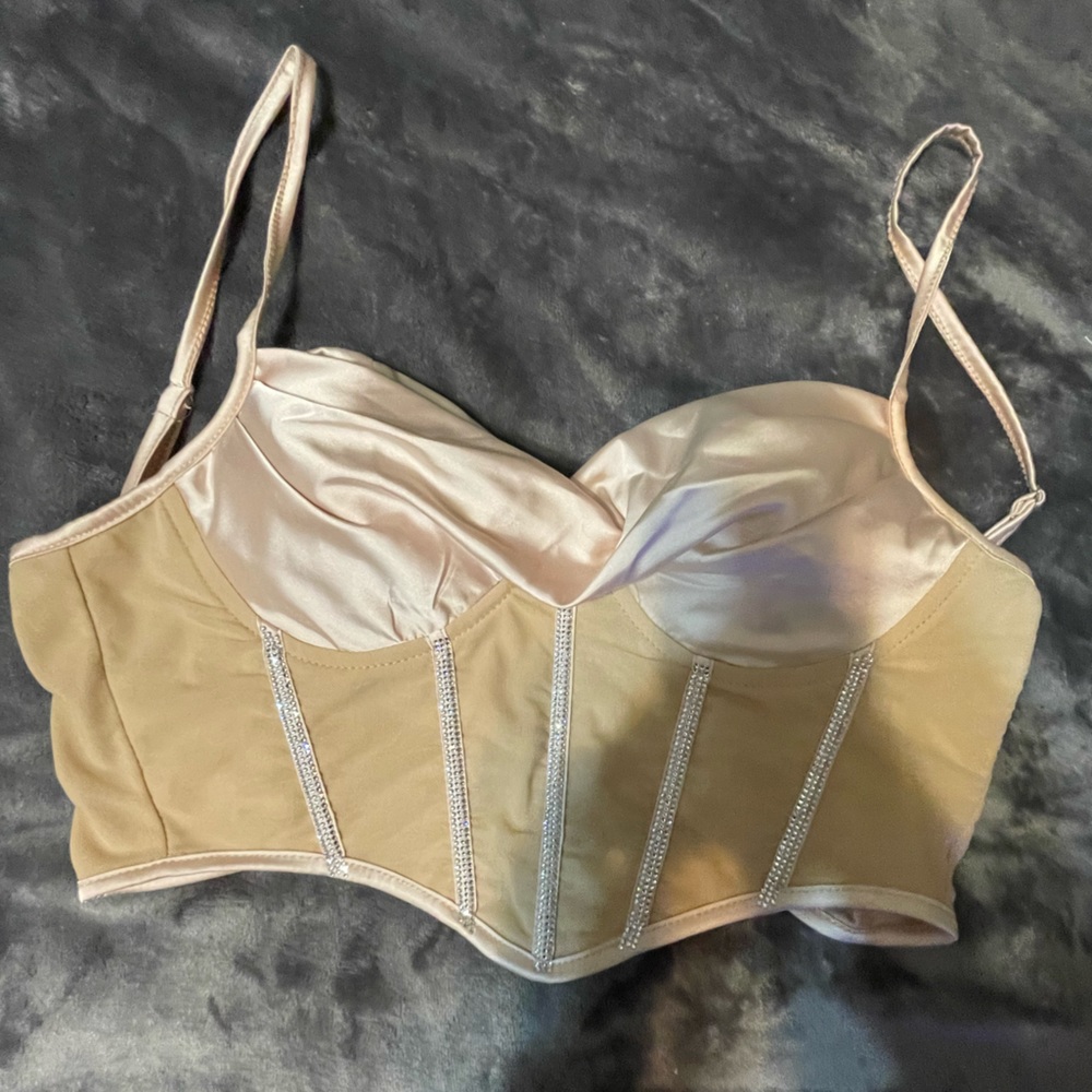 Satin mesh blinged out corset top